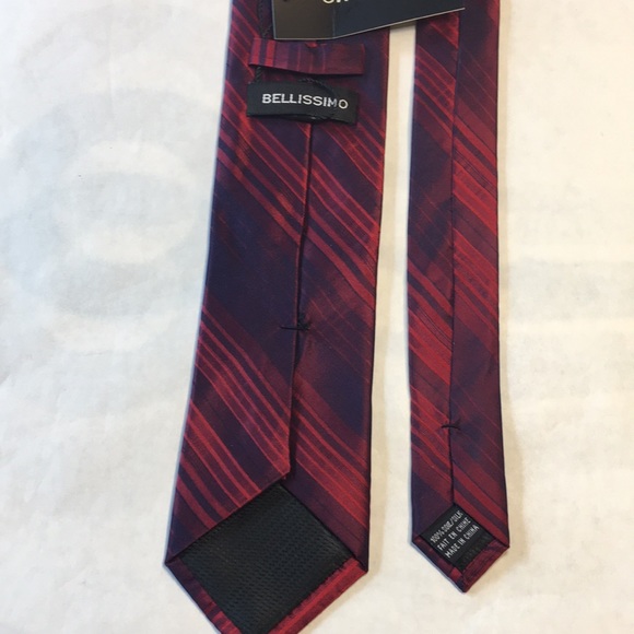 Bellissimo red with deep purple diagonal striped, 100% silk tie. NWT - Picture 6 of 10